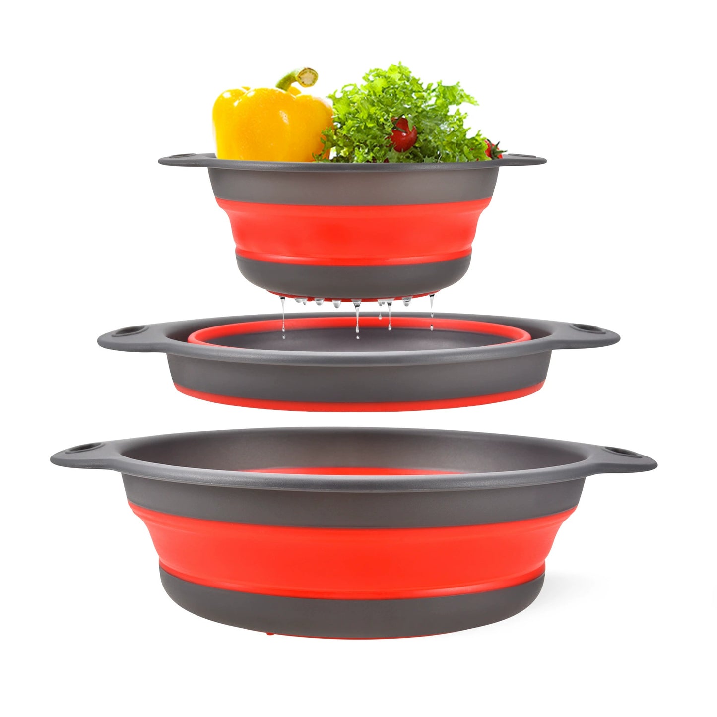 🔥 49% OFF 3-Piece Collapsible Colander Set 🥗 Self-Draining Silicone Kitchen Strainer