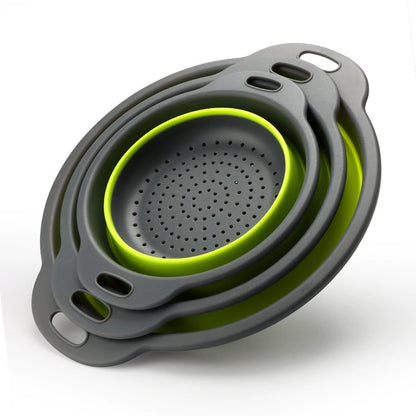 🔥 49% OFF 3-Piece Collapsible Colander Set 🥗 Self-Draining Silicone Kitchen Strainer