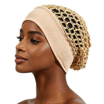 ✨ Breathable Wide-Band Crochet Hair Net | Pressure-Free Snood Sleep & Skincare Cap 💆‍♀️