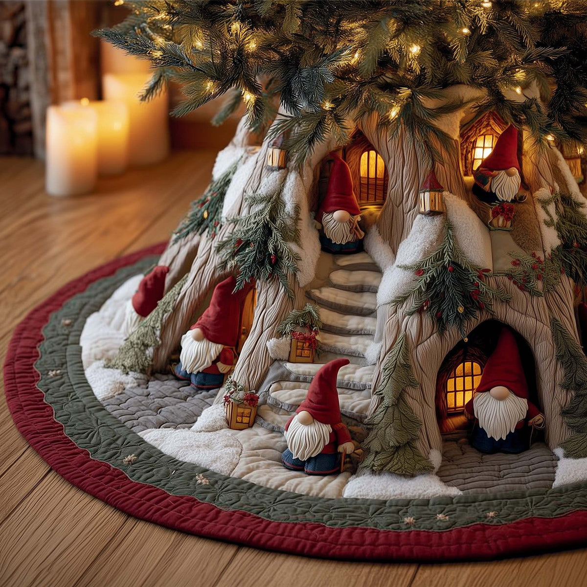 🎄 3D Optical Illusion Quilted Christmas Tree Skirt & Floor Protection Mat 🎁