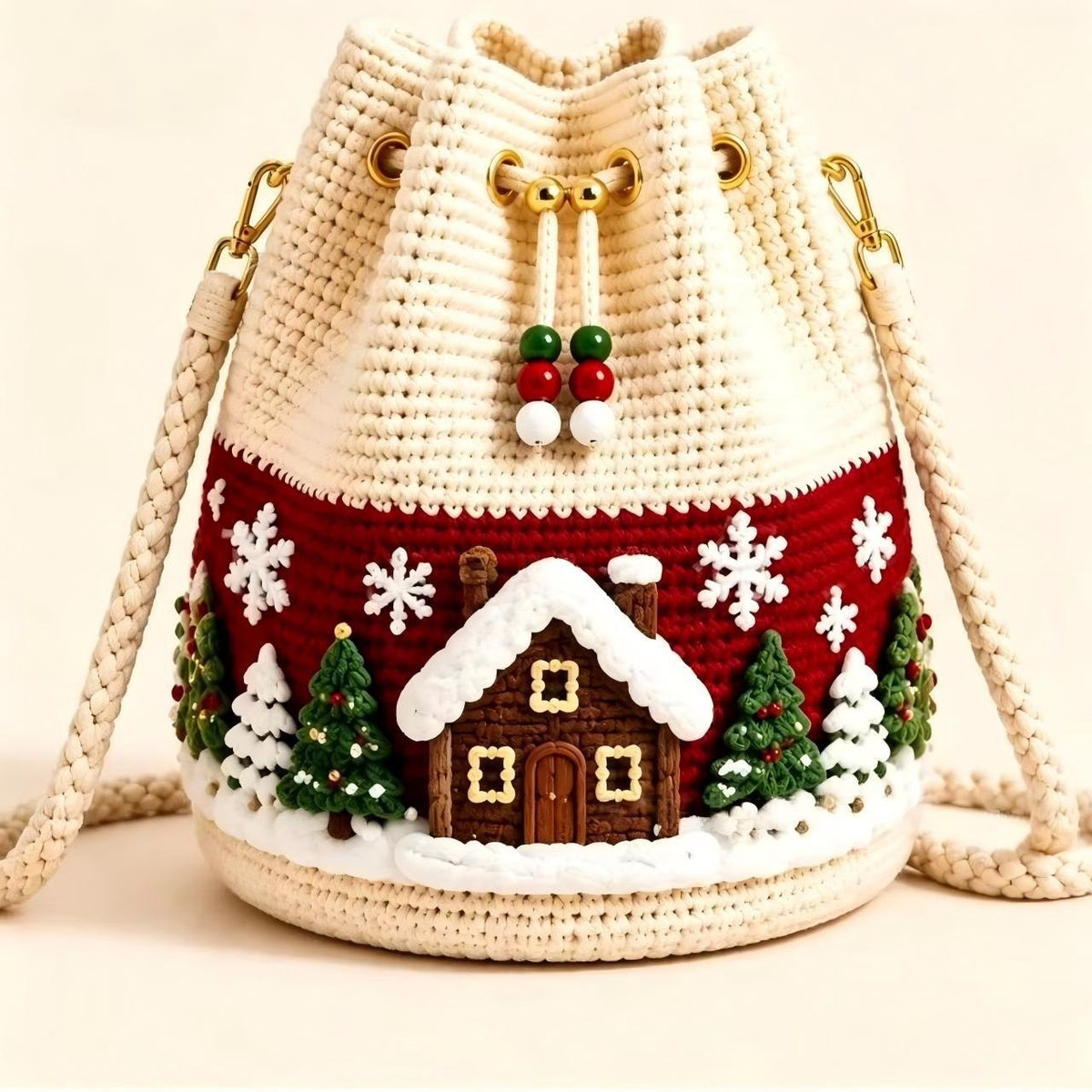 🔥 50% OFF Christmas Crochet Bucket Bag 🎄 Festive Holiday Purse