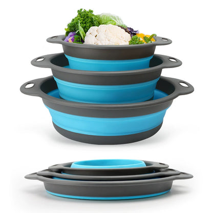 🔥 49% OFF 3-Piece Collapsible Colander Set 🥗 Self-Draining Silicone Kitchen Strainer
