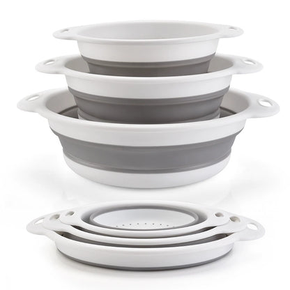 🔥 49% OFF 3-Piece Collapsible Colander Set 🥗 Self-Draining Silicone Kitchen Strainer