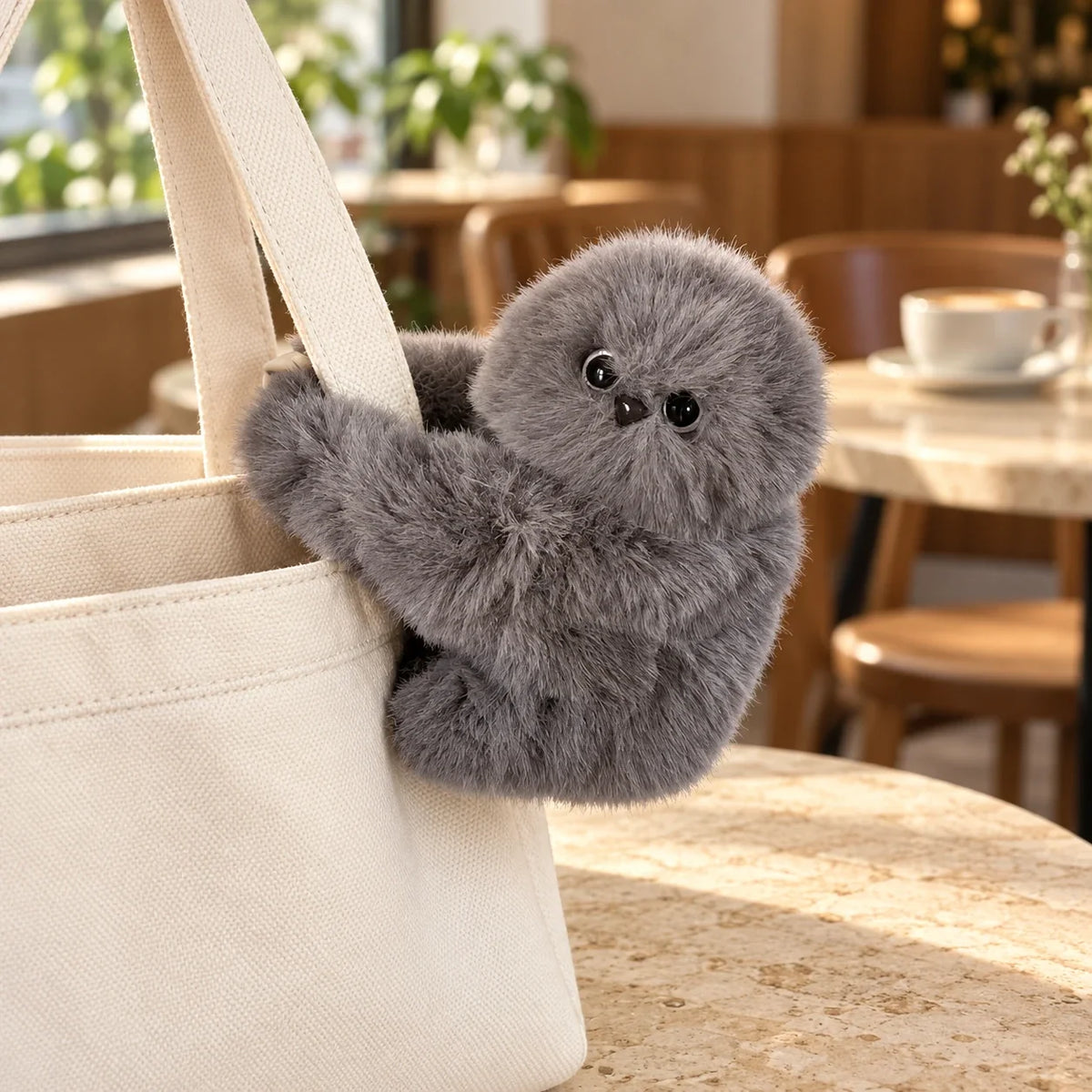 Solis Mirumi Bag Charm — grey, watching the counter from a tote