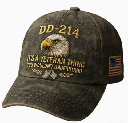 🎖️ DD-214 Veteran Pride Embroidered Baseball Cap with Commemorative Honor Coin 🦅