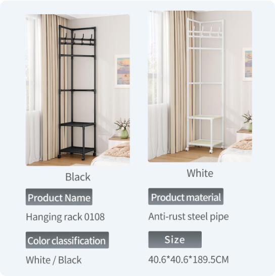 🔥 50% OFF Freestanding Corner Garment Rack with Hooks, Shelves & Wheels