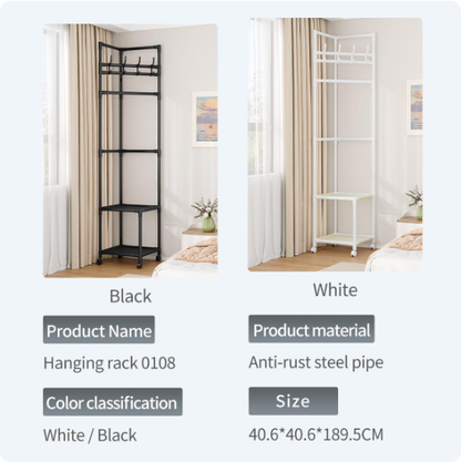 🔥 50% OFF Freestanding Corner Garment Rack with Hooks, Shelves & Wheels