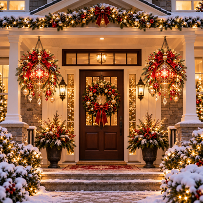 👑🎄Royal Christmas Lantern™ Pre-Lit Festive Red & Gold Hanging Porch Decor✨