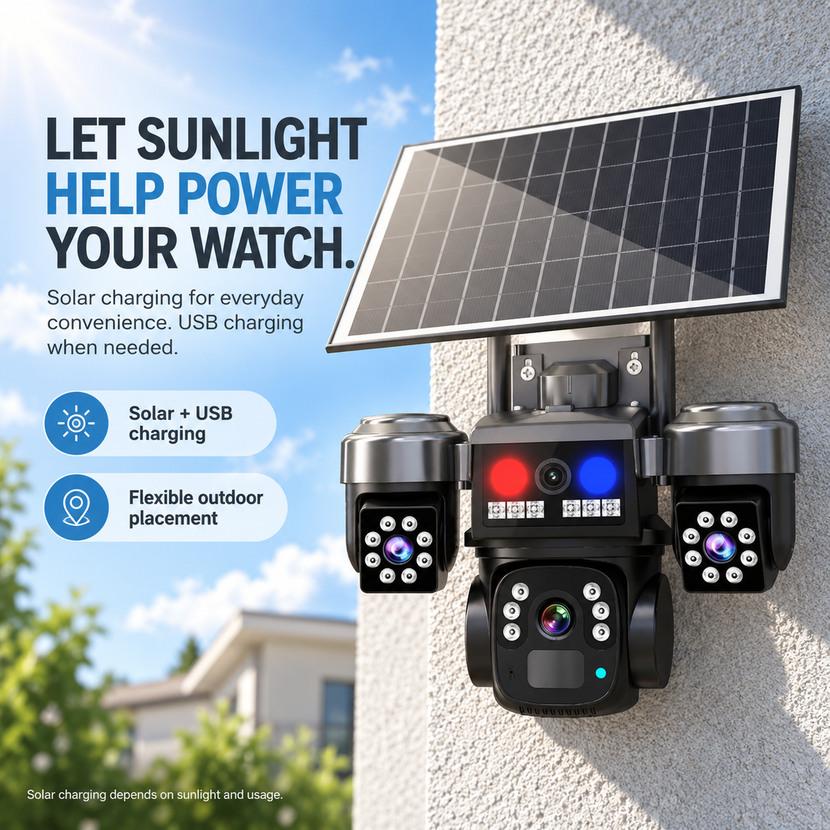 🛡️ 9MP Triple Lens Solar Security Camera - Wireless WiFi & Color Night Vision