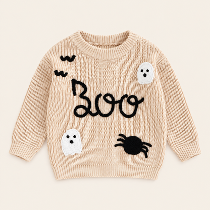 👻Kids Halloween Boo Ghost Knit Sweater – Cute Fall Pullover 🎃