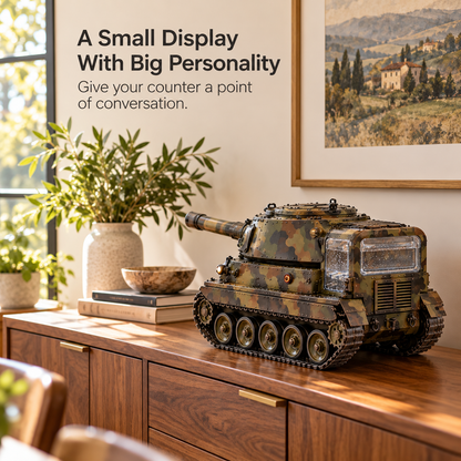 🪖☕ Tank-Inspired Coffee Corner Decor – Camouflage Collectible Desk Display, Military-Style Statement Piece & Unique Gift 🎁