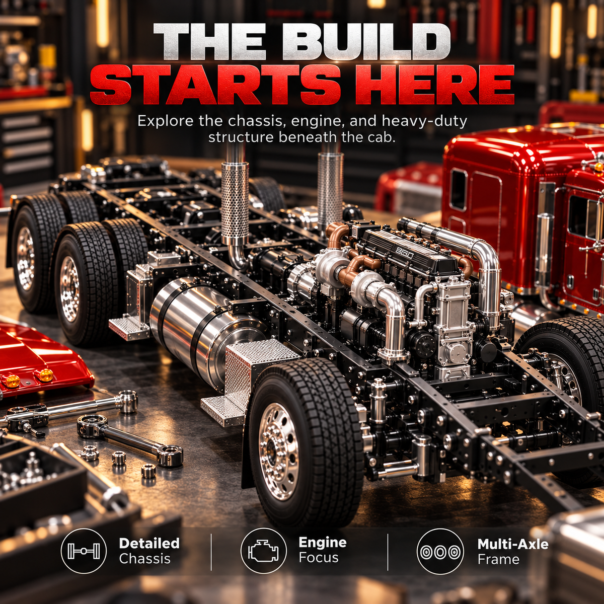 🚛 Classic American Long-Nose Truck Model Kit - Red Semi DIY Build 🛠️