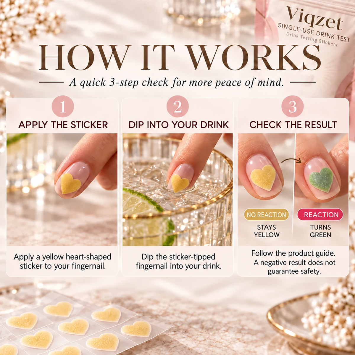 ✨ VIQZET Drink-Testing Nail Stickers 💅 Discreet Single-Use Tests