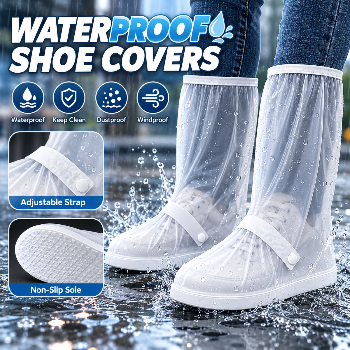 ☔ Waterproof High-Top Rain Shoe Covers (42cm) - Non-Slip & Reflective 🌧️