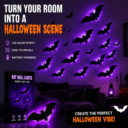🦇Halloween decorative items - 3D black bat wall stickers with LED lights