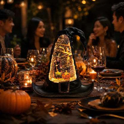 Witches Hat Lighted Water Lantern With Swirling Glitter - USB Included New