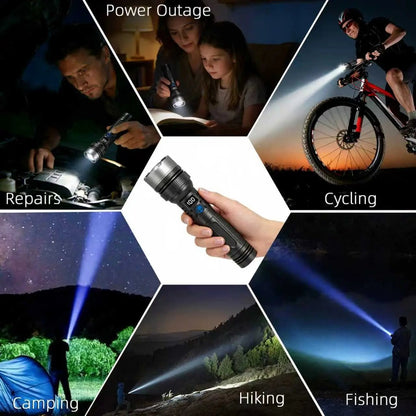 🔦⚡ 2-in-1 Rechargeable High-Power Flashlight – Digital Power Display, Zoomable Beam & Adjustable Brightness
