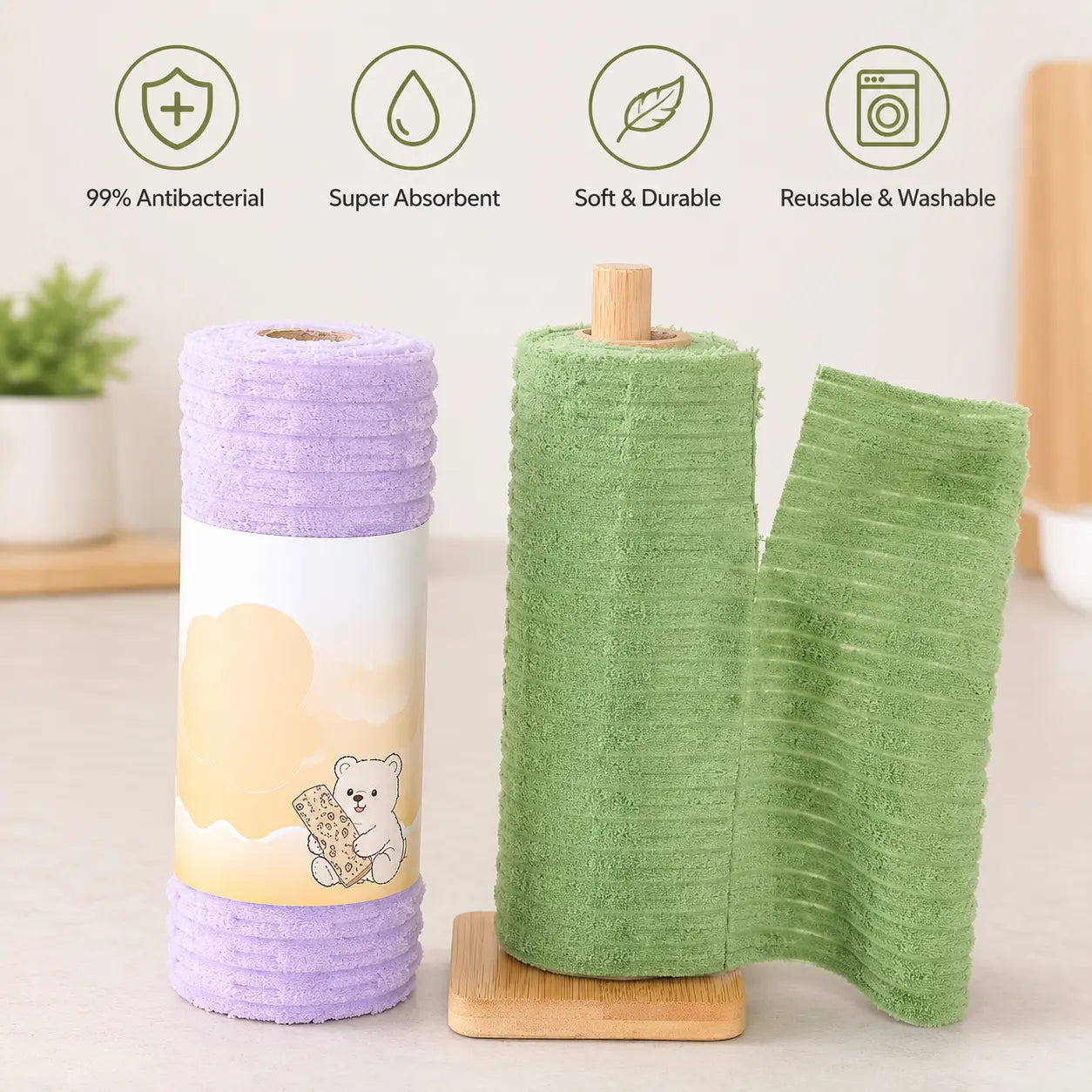 🔥 50% OFF Tearable Reusable Cleaning Cloth Roll 🧽 Washable & Super Absorbent for Kitchen & Home