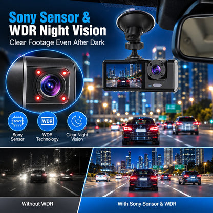 Upgraded 360° Protection Dash Cam: Triple-Lens 1080P Front • Cabin • Rear – Never Drive Blind Again! 🚗🛡️