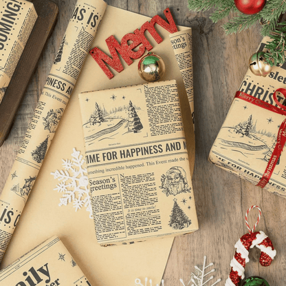 📰 Vintage Newspaper Christmas Kraft Wrapping Paper Mini Roll for Gifts & DIY 🎄