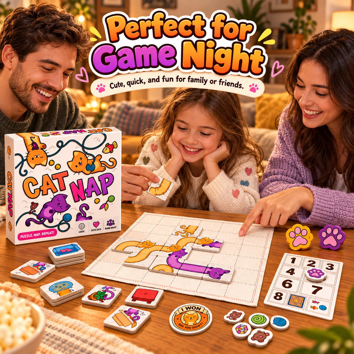 🐱 Cat Nap – Cute Cat Puzzle Board Game for Family Fun & Game Night(✨Buy 2 Free Shipping)