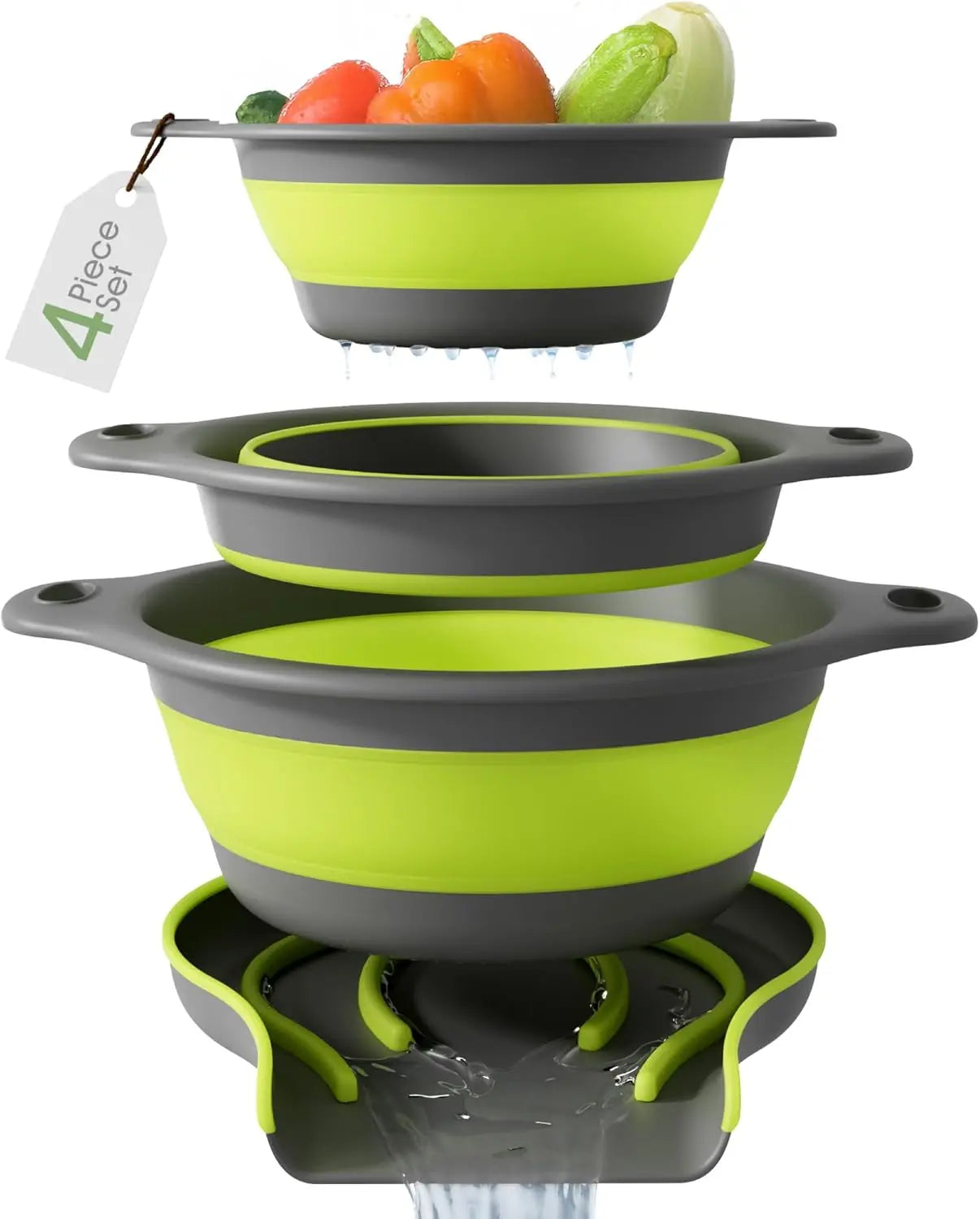 🔥 50% OFF 🥗 3-Piece Collapsible Colander Set with Self-Draining Base