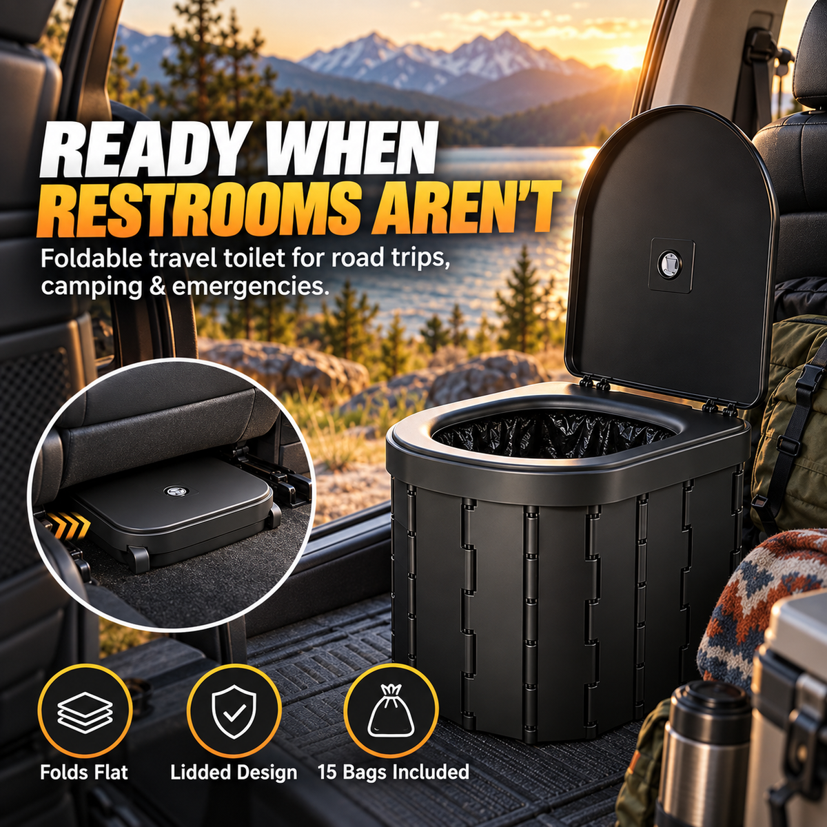 🚗 Portable Folding Car Toilet – Compact Travel & Camping Emergency Toilet
