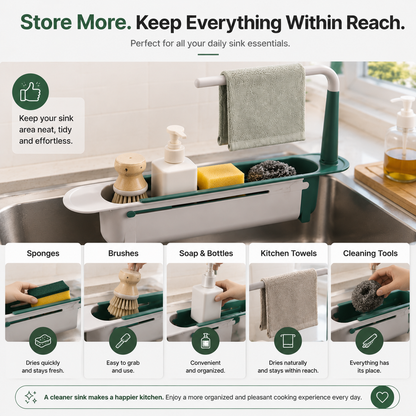 ✨ 49% OFF 🧽 Adjustable Kitchen Sink Organizer – Sponge & Towel Holder for a Clutter-Free Sink