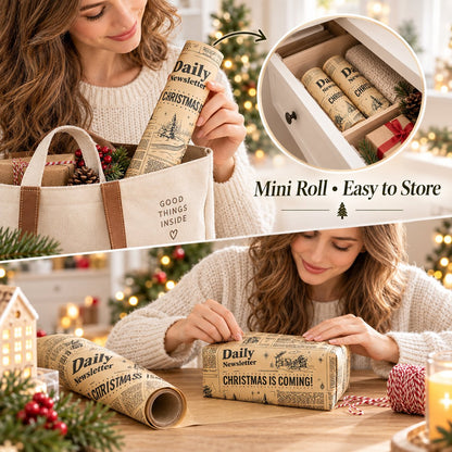 📰 Vintage Newspaper Christmas Kraft Wrapping Paper Mini Roll for Gifts & DIY 🎄