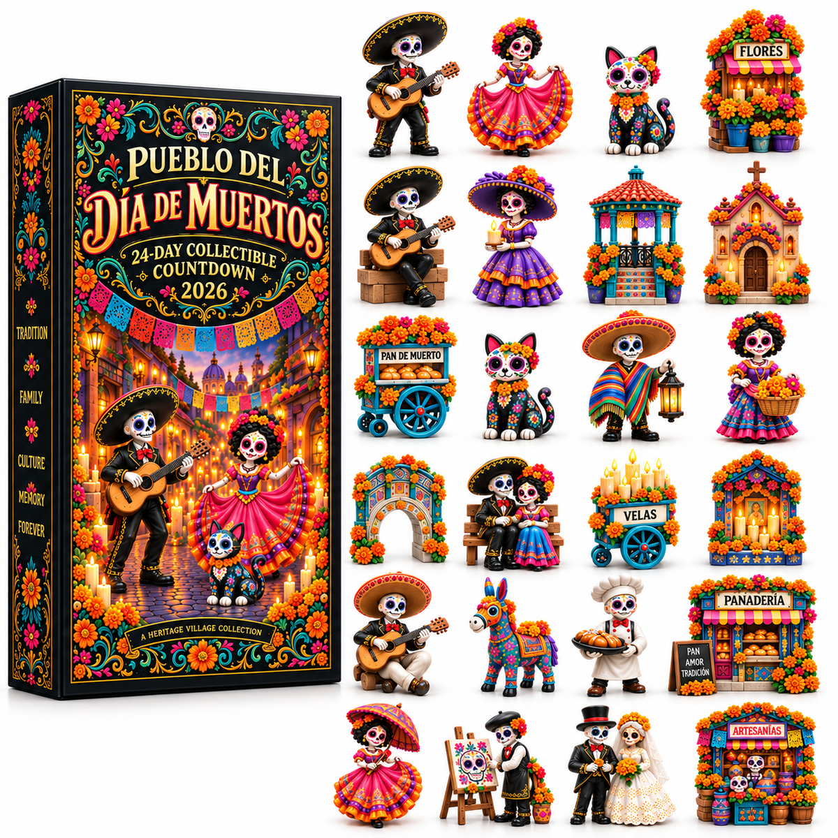 🌺 Día de los Muertos 24-Day Heritage Village Advent Calendar | Hand-Painted Mexican Keepsake 💀