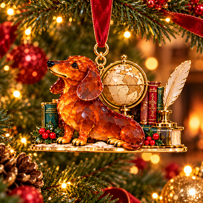 🐶Dachshund Cozy Library Christmas Ornament – A Little Story for Your Tree 🐾