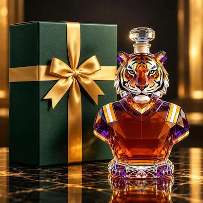 🐅 Geometric Tiger Whiskey Decanter ✨ Crystal Glass Home Bar Centerpiece
