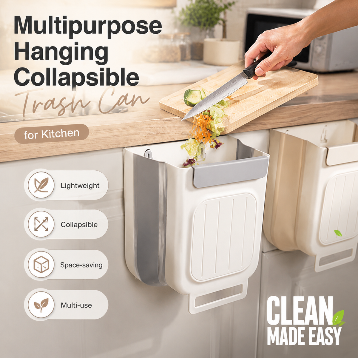 🗑️ Multipurpose Hanging Collapsible Trash Can for Kitchen & Bathroom