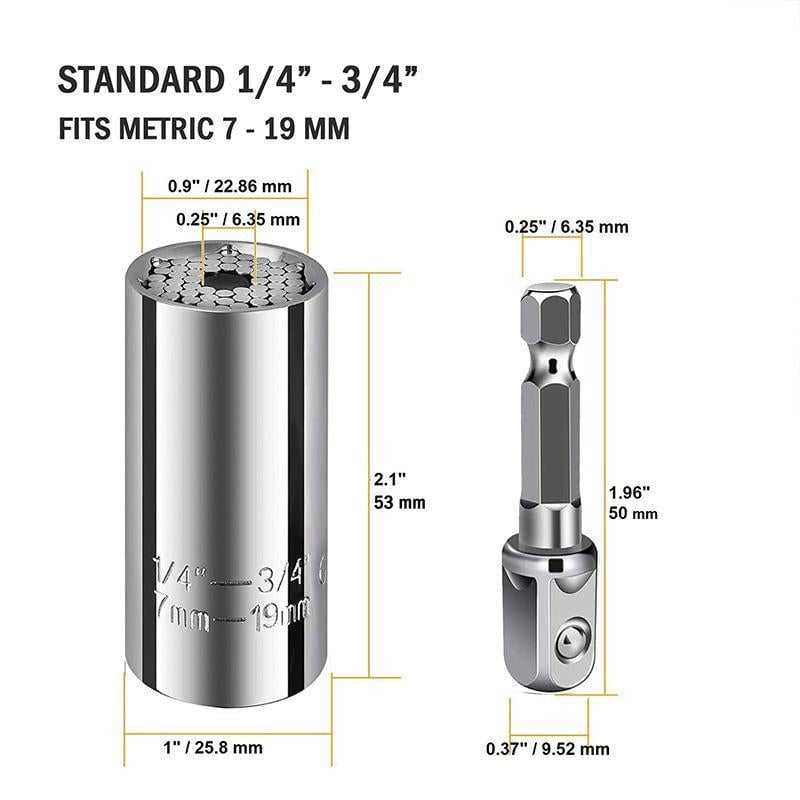 One Socket Fits 7–19 mm Nuts & Bolts