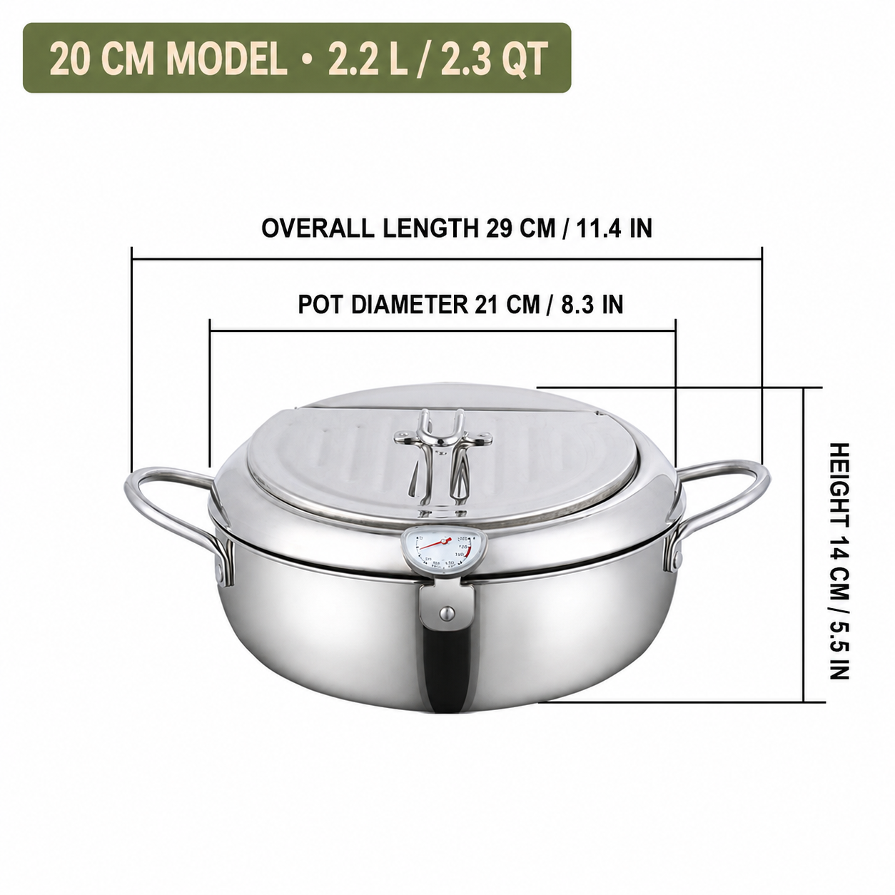 🍤 304 Stainless Steel Japanese Tempura Fryer Pot – Mini Deep Frying Pan with Thermometer & Oil Drain Rack