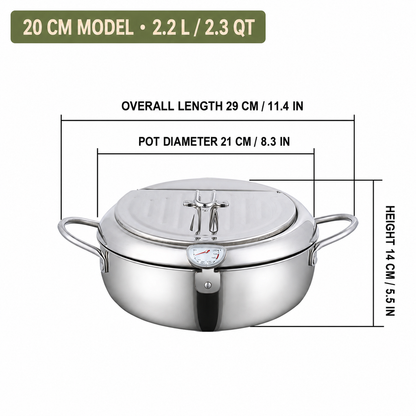🍤 304 Stainless Steel Japanese Tempura Fryer Pot – Mini Deep Frying Pan with Thermometer & Oil Drain Rack