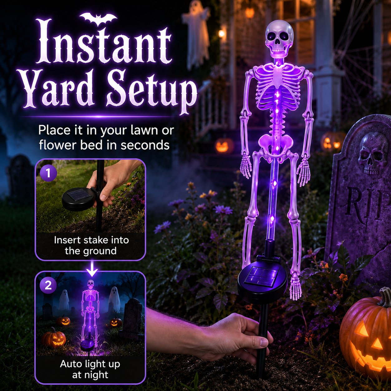 💀 Solar Skeleton Yard Stake – Halloween Outdoor Decor