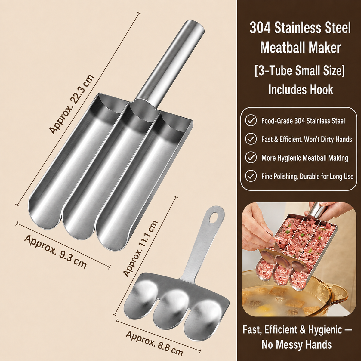 🍖 Stainless Steel Meatball Maker – Perfectly Shaped Meatballs in Seconds
