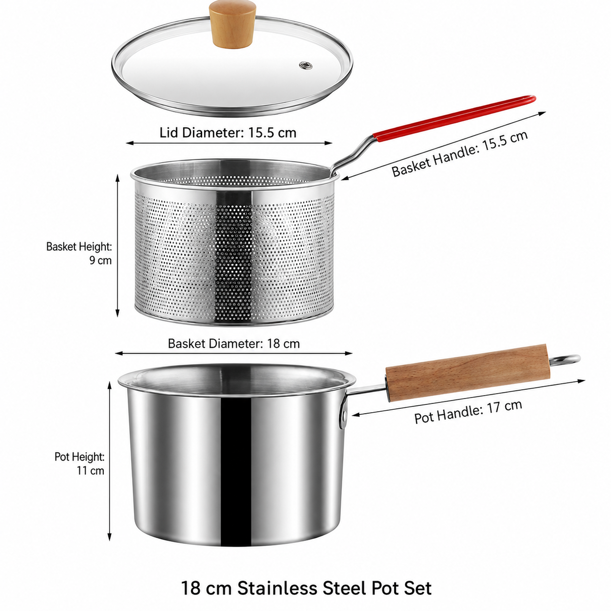 🍟 Personal Mini Deep Fryer Set – Stainless Steel Pot with Lift-Out Draining Basket & Food Tongs
