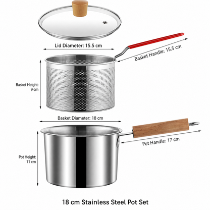 🍟 Personal Mini Deep Fryer Set – Stainless Steel Pot with Lift-Out Draining Basket & Food Tongs