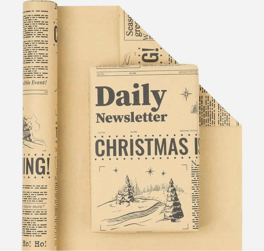 📰 Vintage Newspaper Christmas Kraft Wrapping Paper Mini Roll for Gifts & DIY 🎄