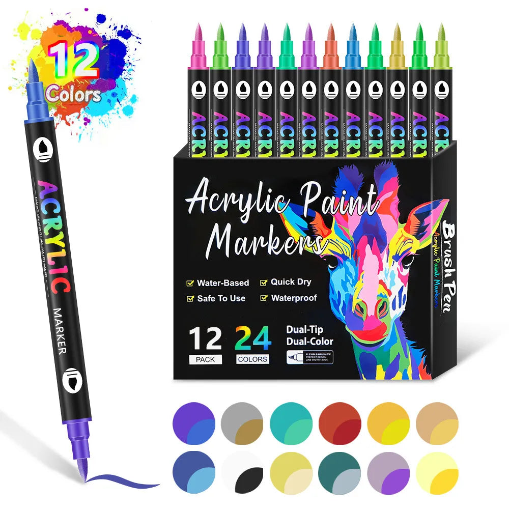 Dual Tip Acrylic Paint Pen Marker - 24/48/72/120Colors