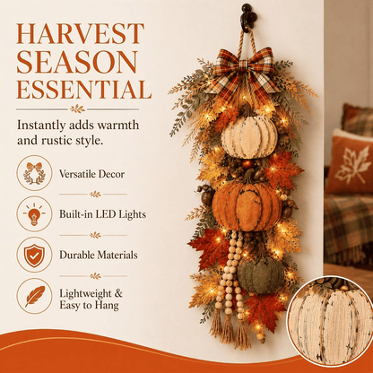 🎃 Lighted Rustic Wooden Pumpkin Door Hanger – Farmhouse Fall Porch & Thanksgiving Decor
