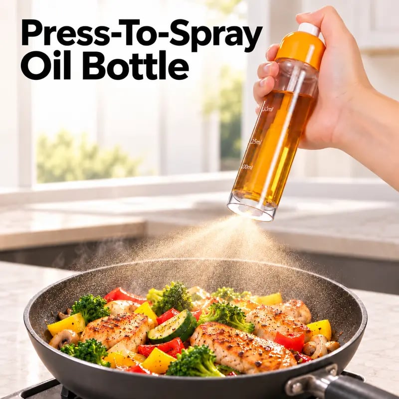 Fine Mist Oil Sprayer for Cooking – Premium Refillable Olive Oil Bottle with Ergonomic Bottom Nozzle, Ideal for Air Fryer & Healthy Grilling