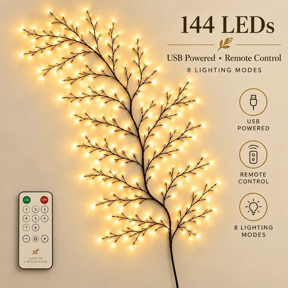 🎄 Flexible Christmas Vine Branch Wall Lights with 8 Modes & Remote Control ✨