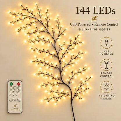 🎄 Flexible Christmas Vine Branch Wall Lights with 8 Modes & Remote Control ✨