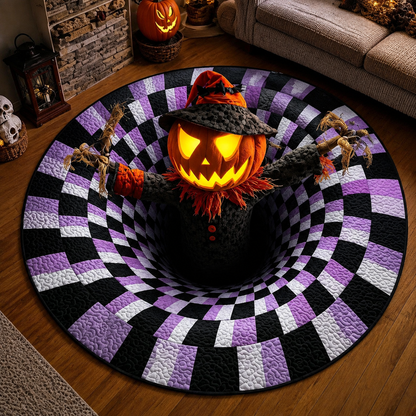 3D Skeleton Vortex Quilted Round Halloween Rug