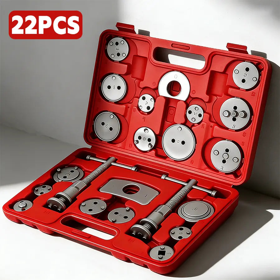 22pc Brake Caliper Compression Tool Set, Heavy Duty Brake Piston Compressor Tool and Wind Back Tool Kit for Brake Pad Replacement, Universal Disc Brake Caliper Tool Set with Red Case