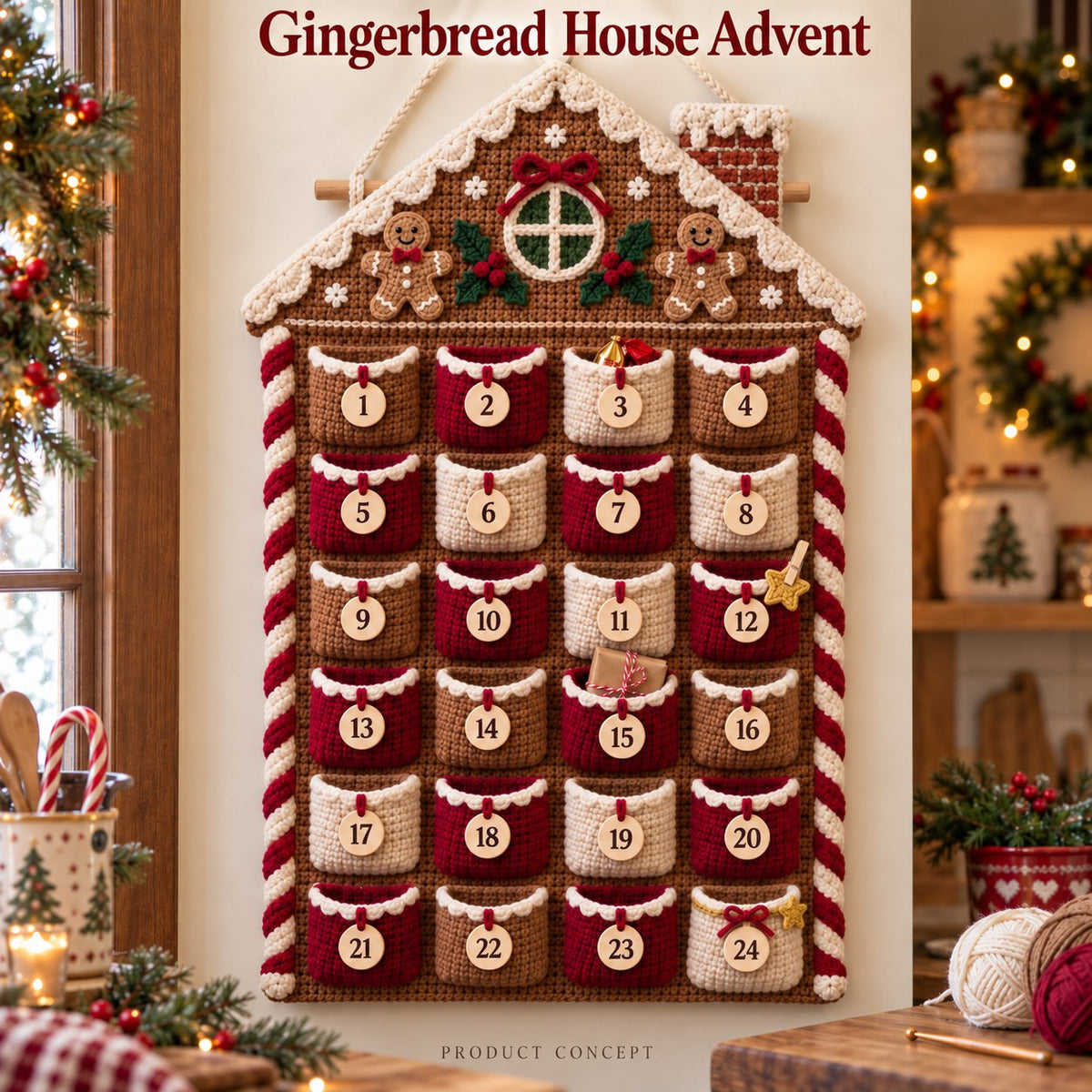 ⏳ Last Day 49% OFF – 🎄 24-Pocket DIY Christmas Crochet Advent Calendar Kit with Moveable Star Marker 🧶