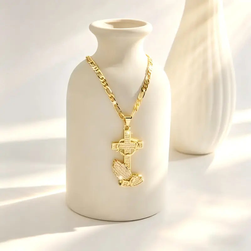 ✨ 50% Cross & Prayer Hands Pendant Necklace✝️